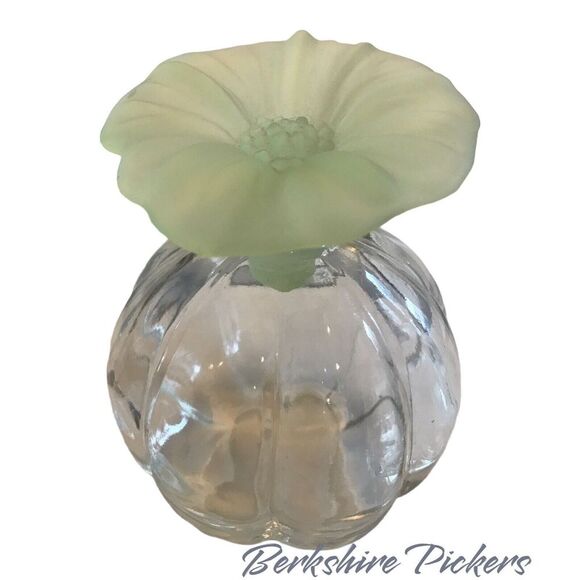 glass ribbed perfume bottle hibiscus stopper Blue, Green, Pink set of 3‎ - Picture 3 of 16